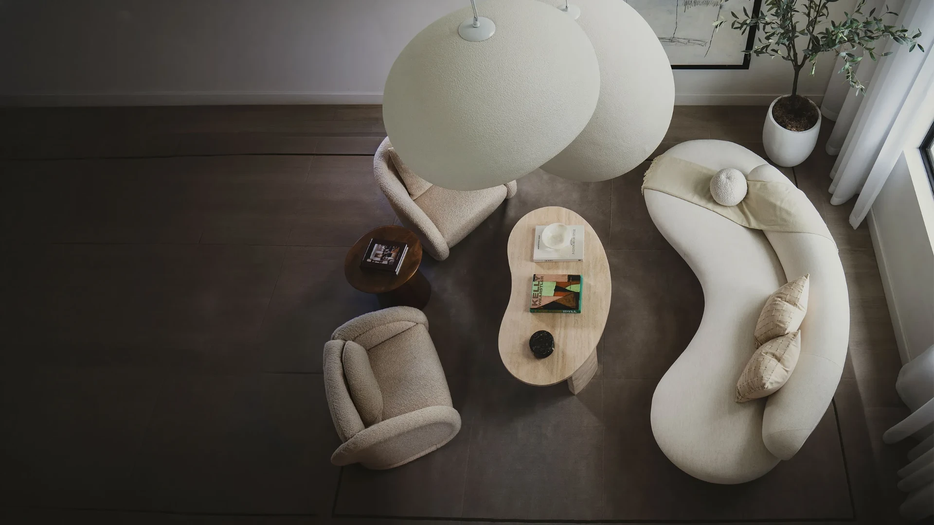 Overhead view of a contemporary BAAM Studio living room